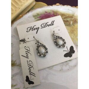 NWT Hey Doll Dangle Earrings Silver White Gray Pierced Wires